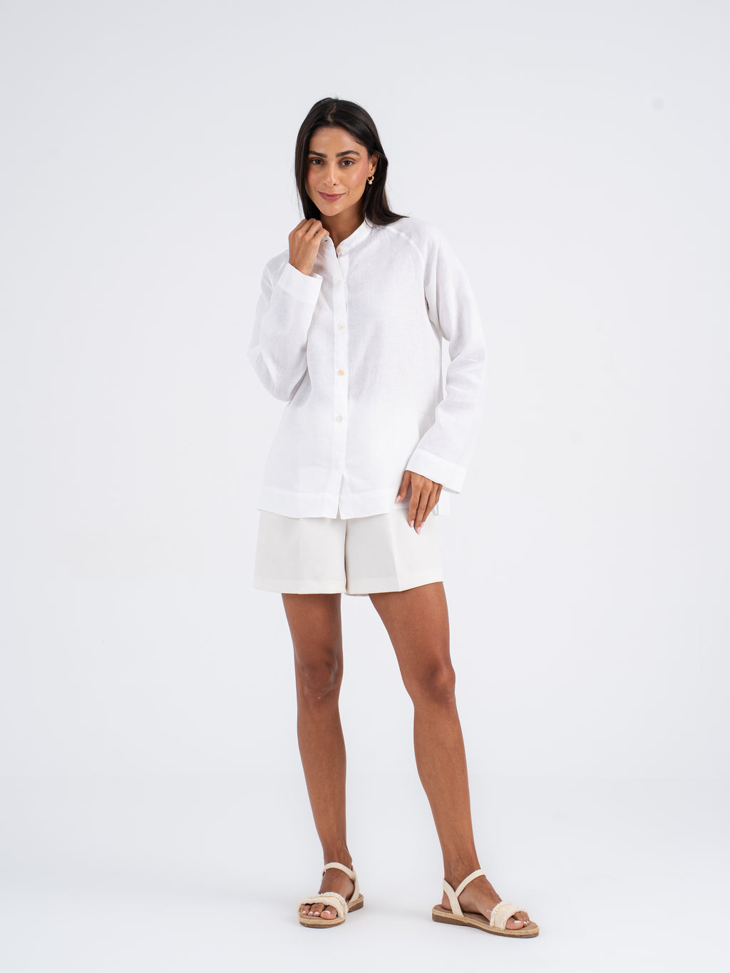 Elara Mandarin Linen Shirt in Pure Linen