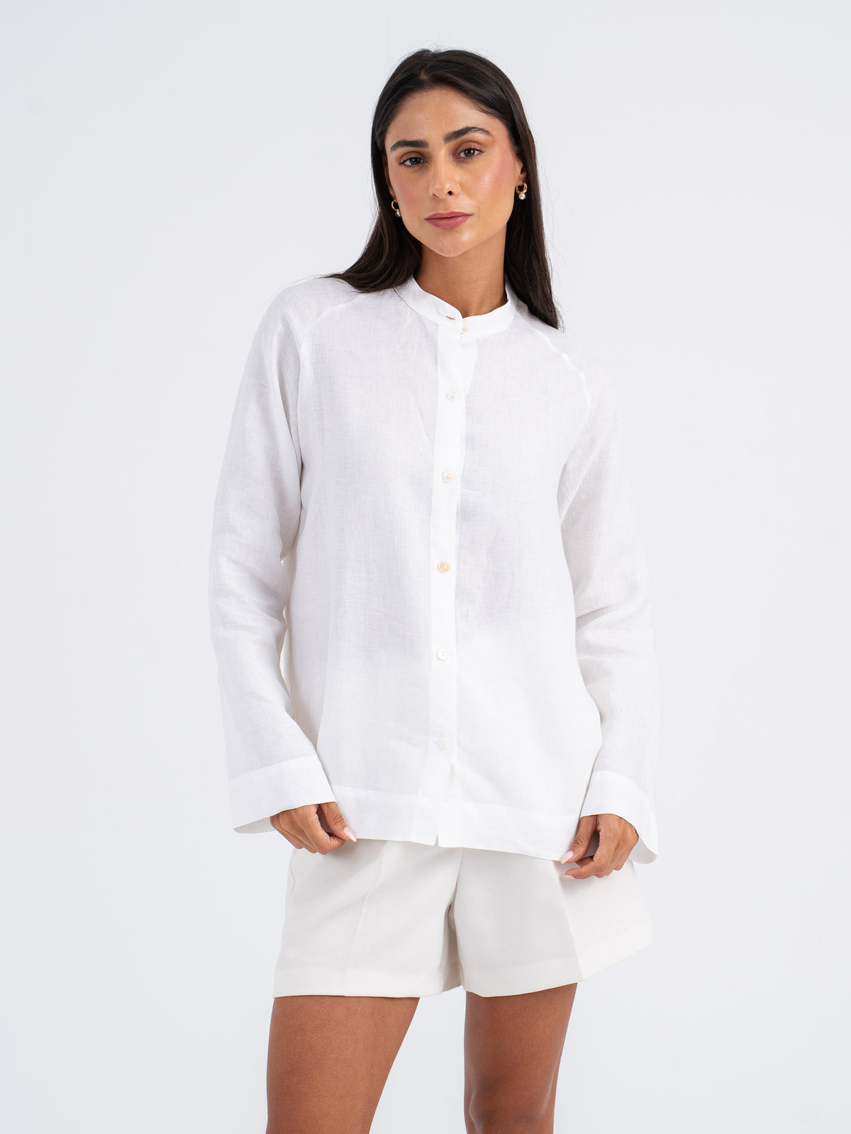 Elara Mandarin Linen Shirt in Pure Linen