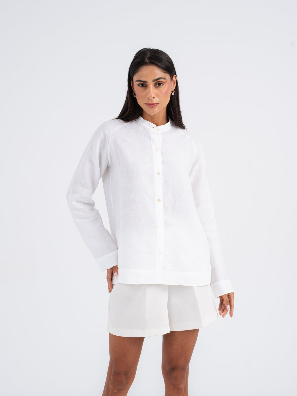Elara Mandarin Linen Shirt in Pure Linen