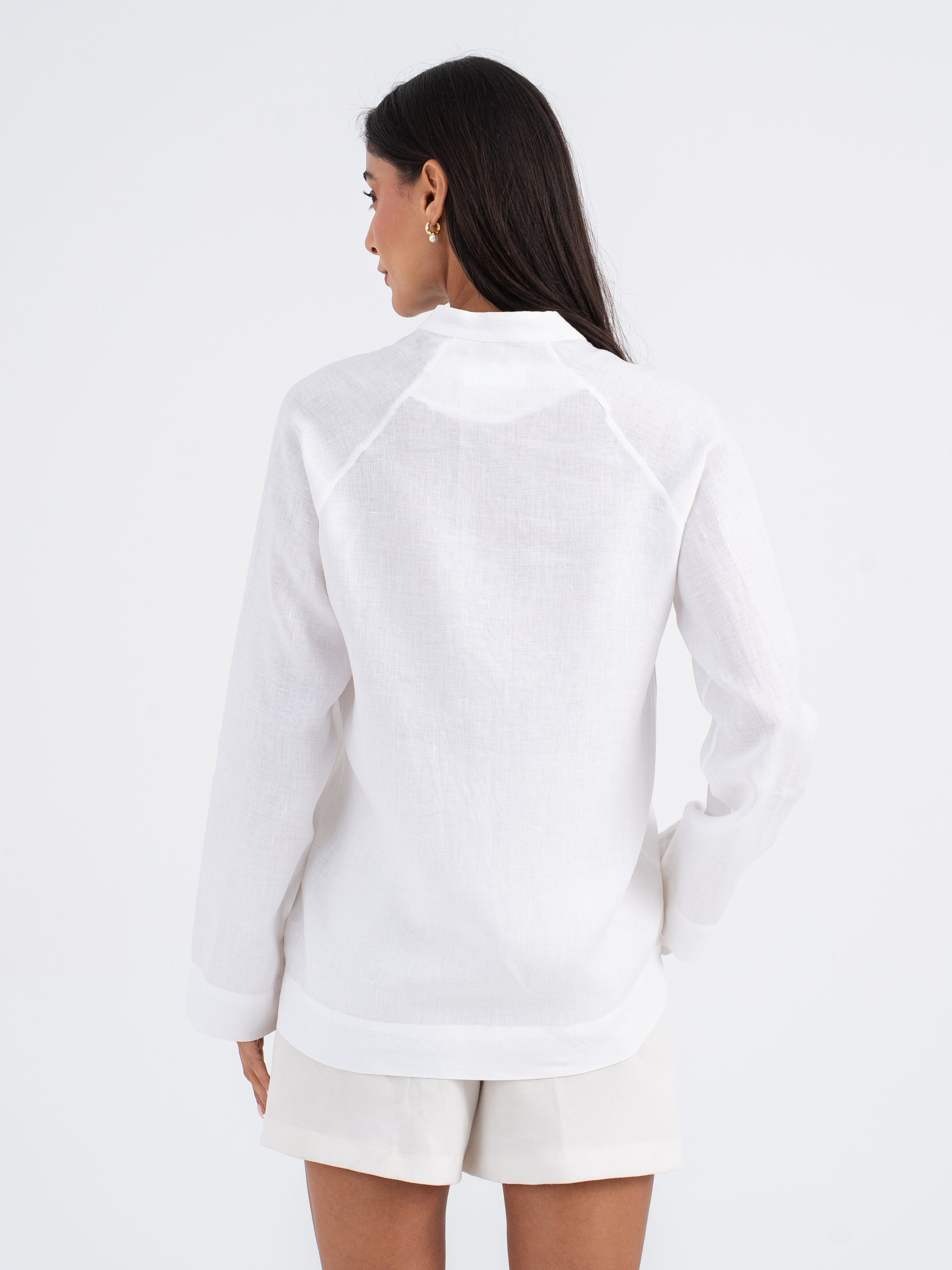 Elara Mandarin Linen Shirt in Pure Linen
