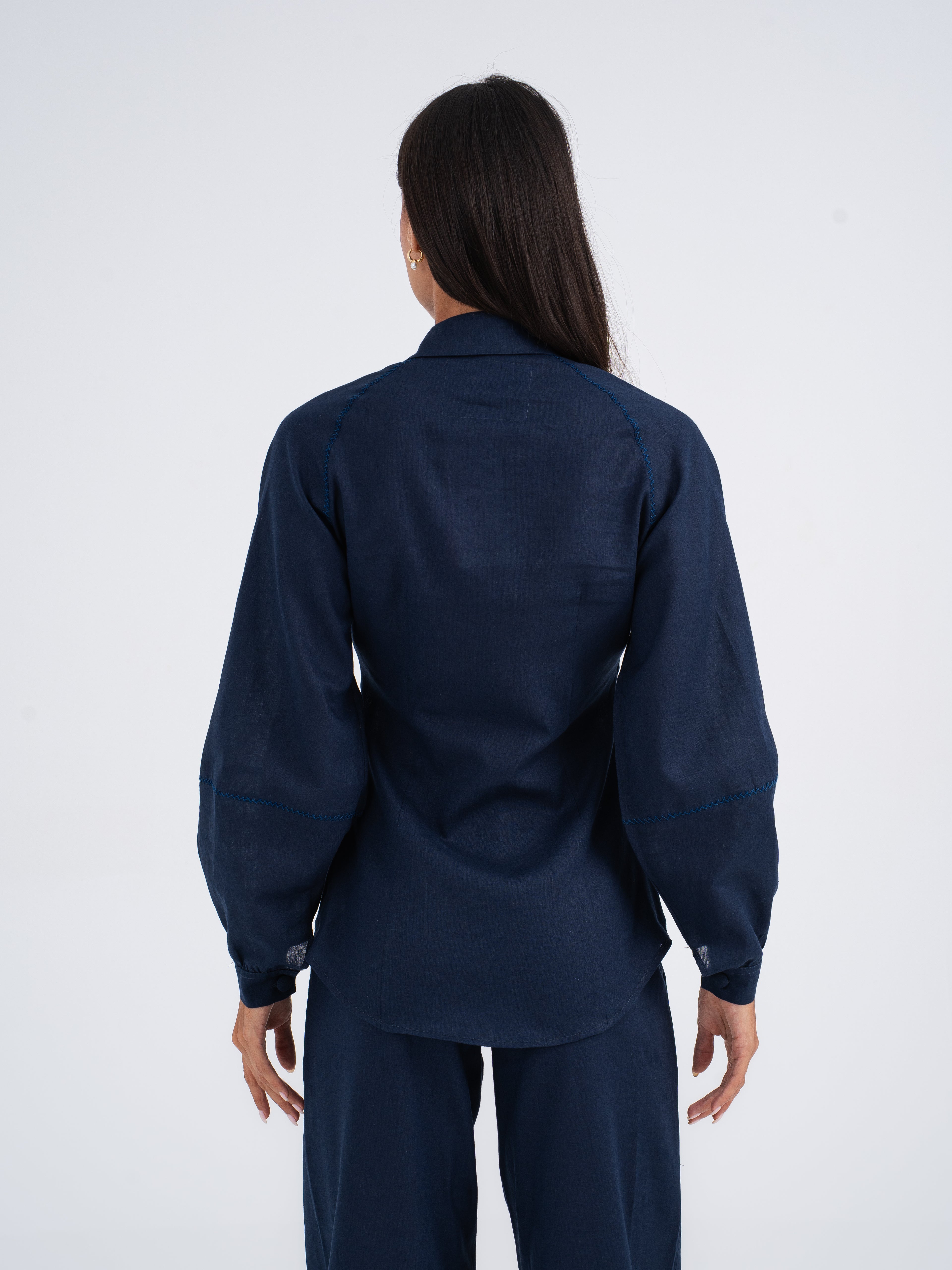 Luna Balloon-Sleeve Linen Shirt