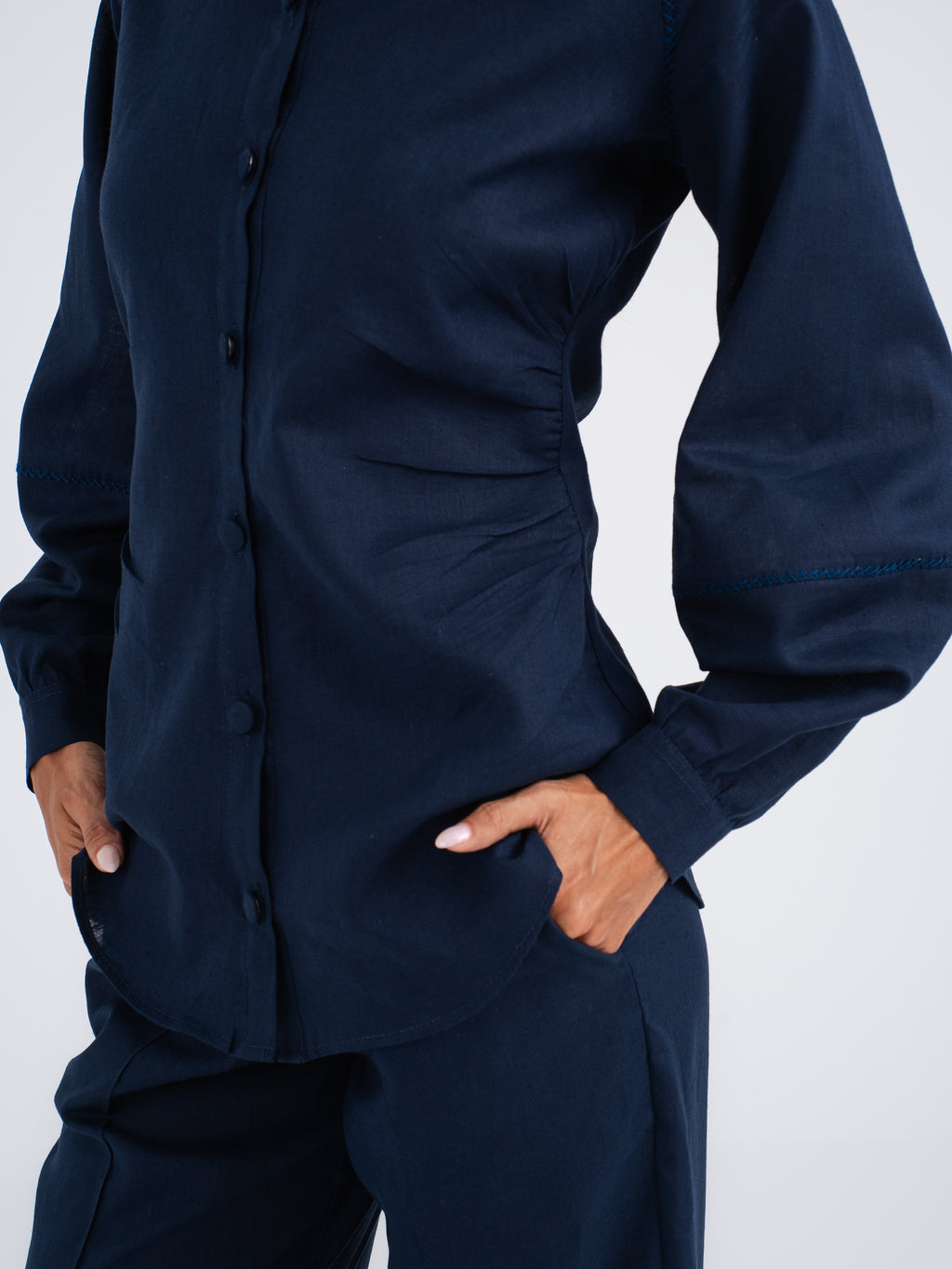 Luna Balloon-Sleeve Linen Shirt