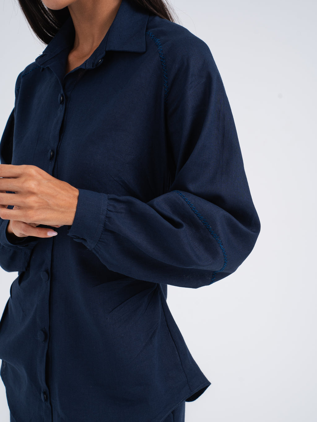 Luna Balloon-Sleeve Linen Shirt