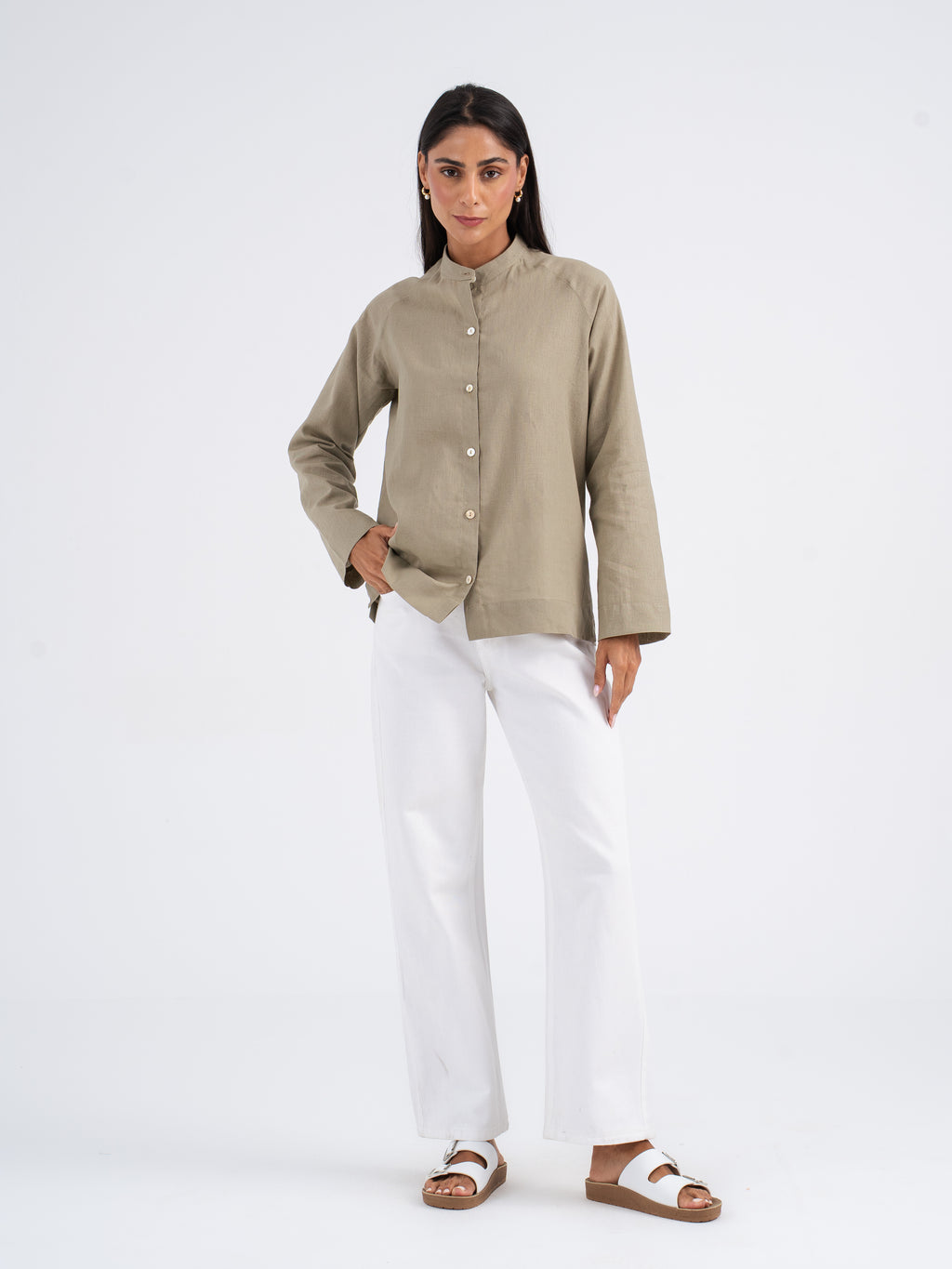Elara Mandarin Linen Shirt