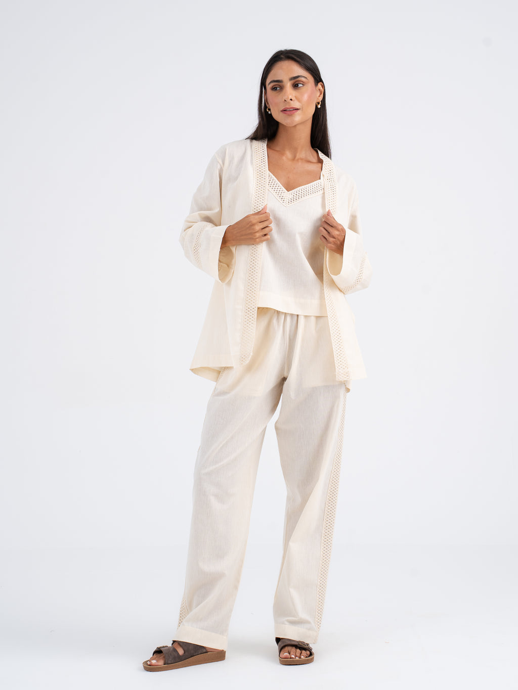 Isla Lace-Trim Linen Kimono