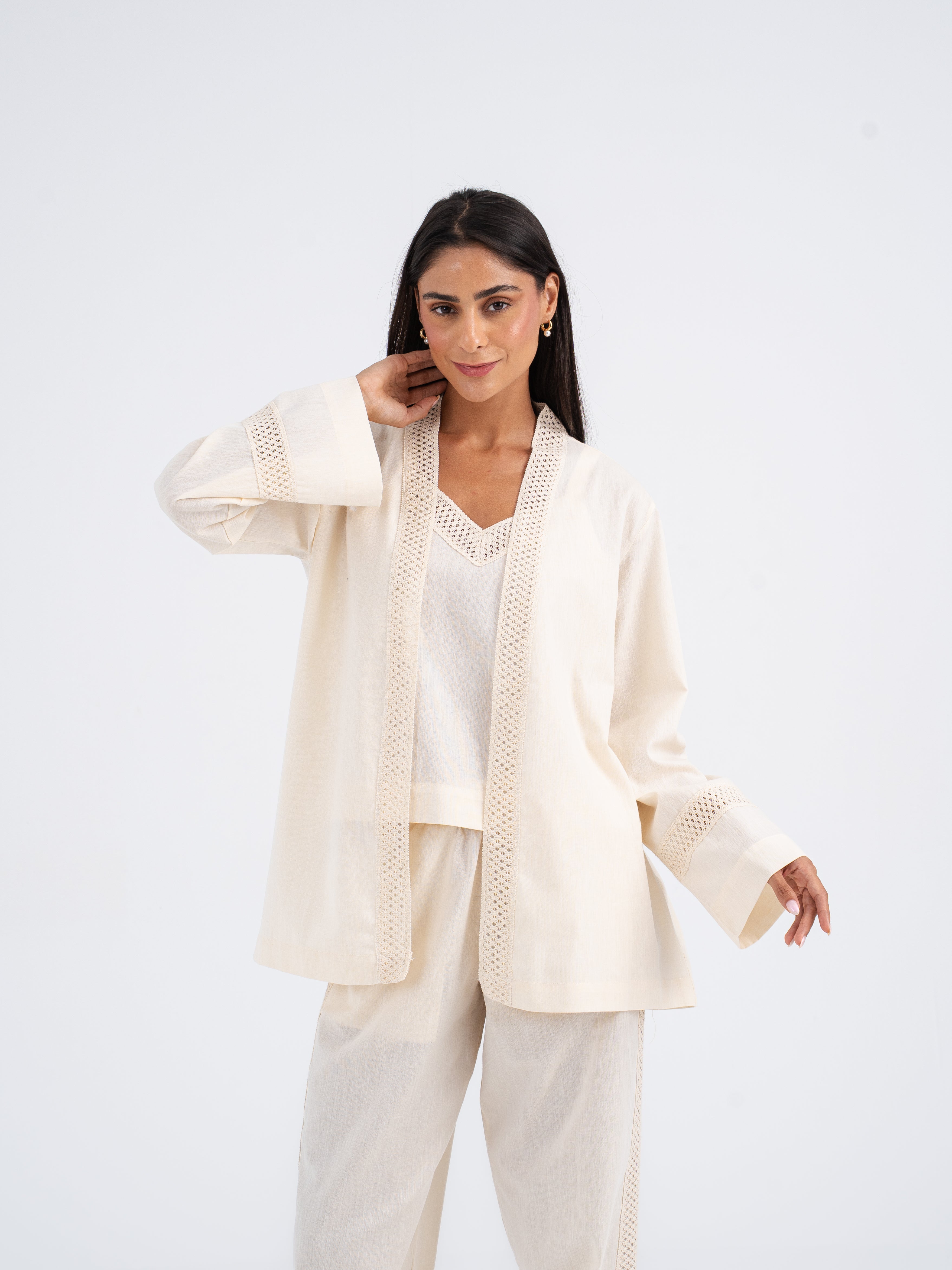 Isla Lace-Trim Linen Kimono