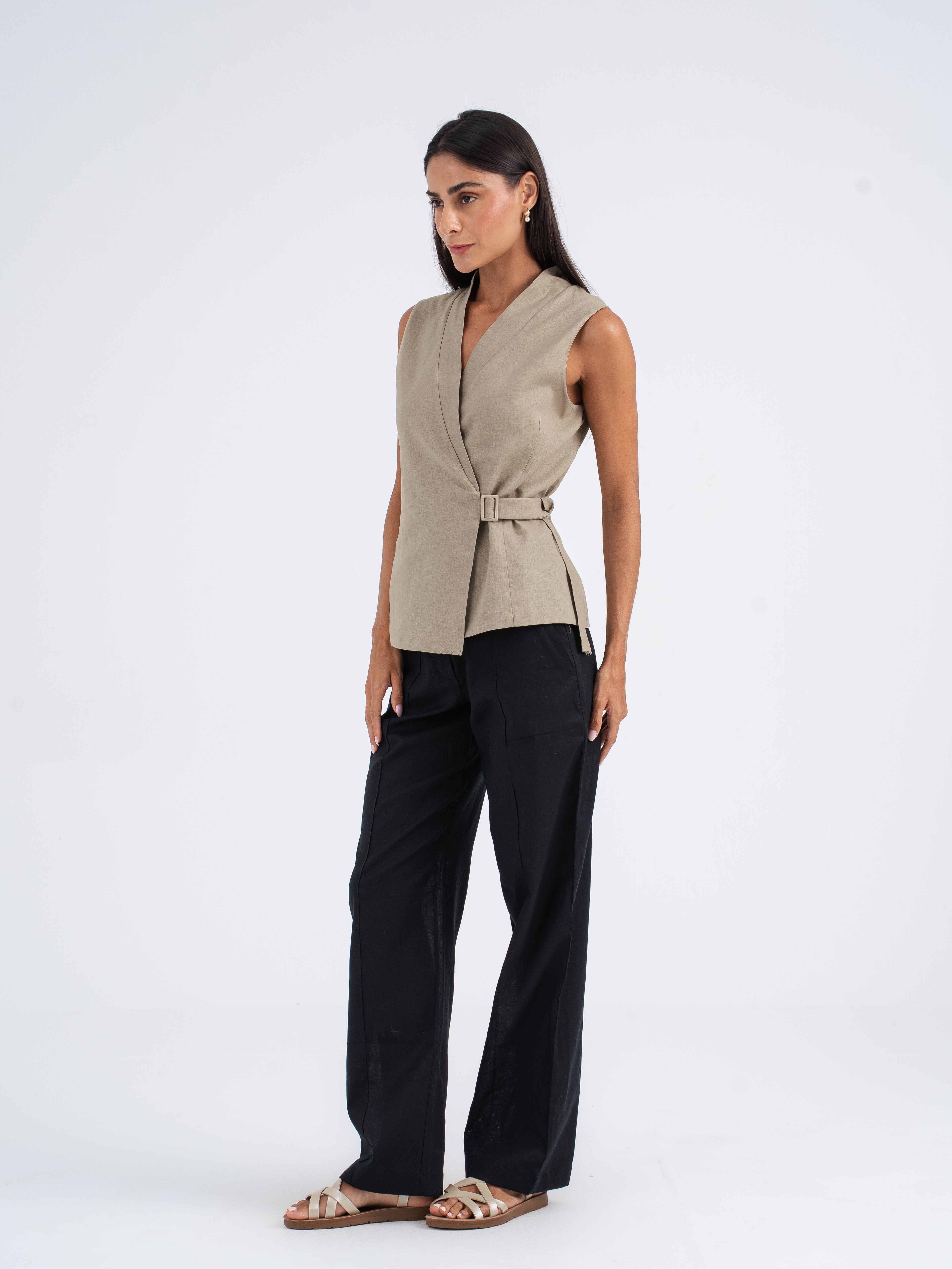Elan Buckle Linen Vest