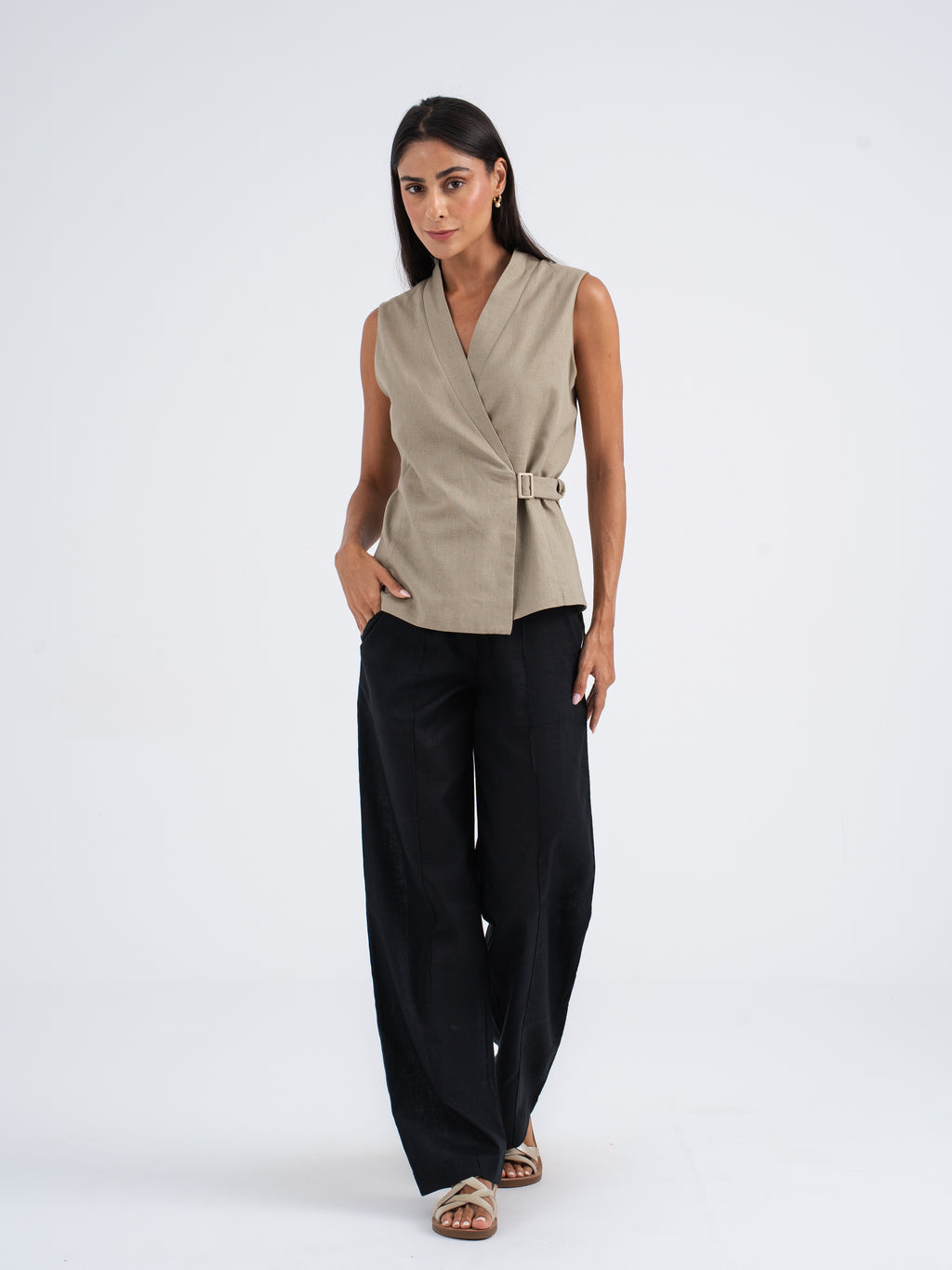 Elan Buckle Linen Vest