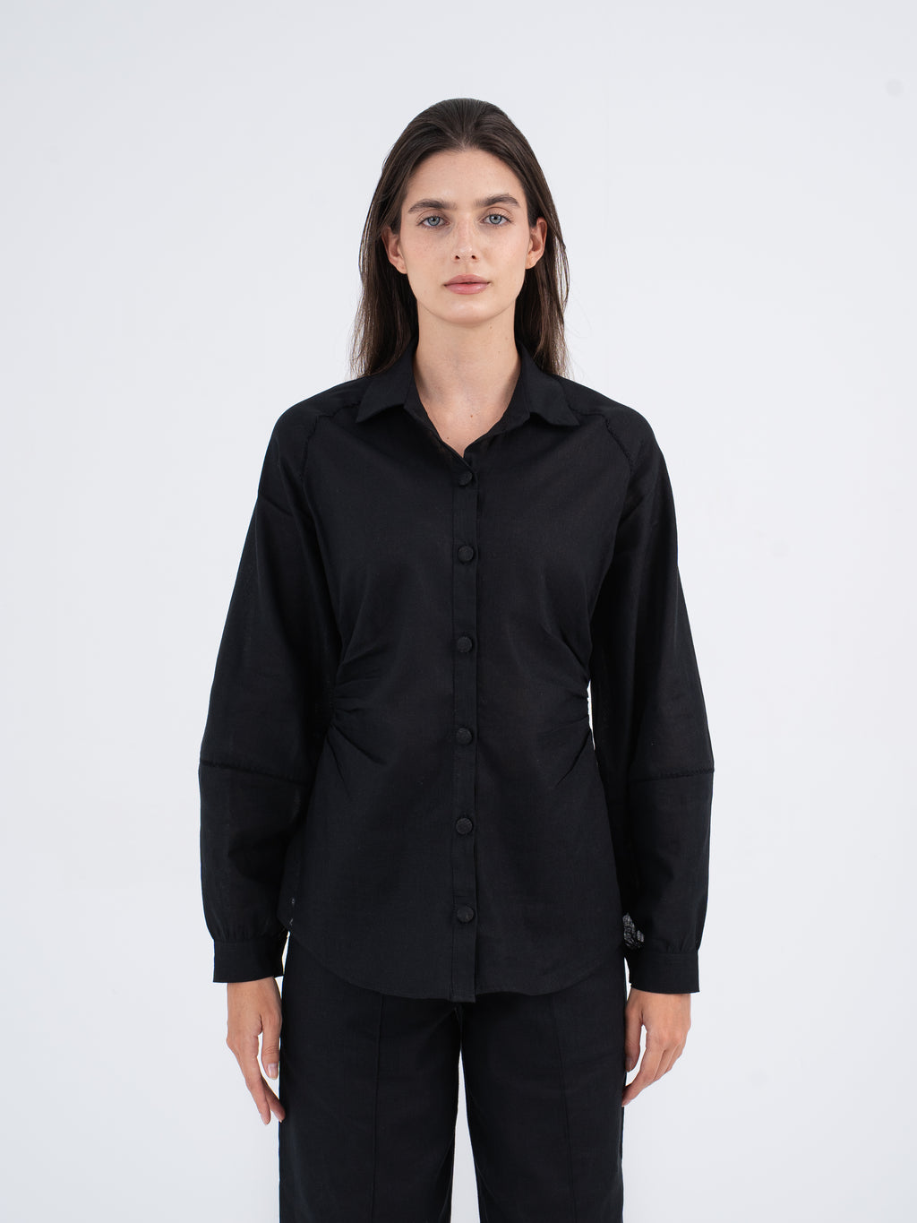 Luna Balloon-Sleeve Linen Shirt