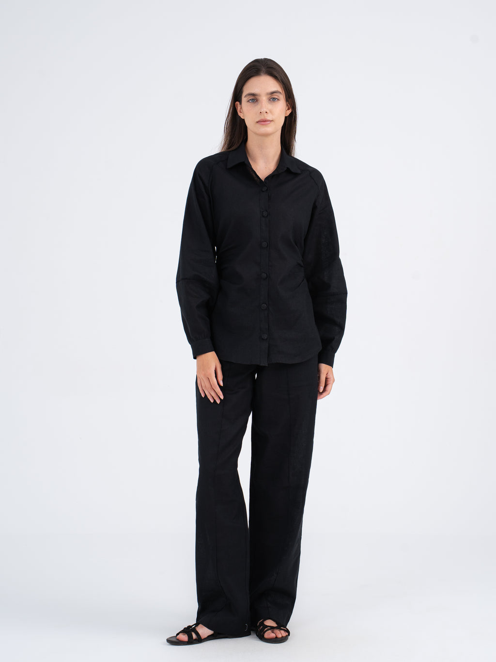Luna Balloon-Sleeve Linen Shirt