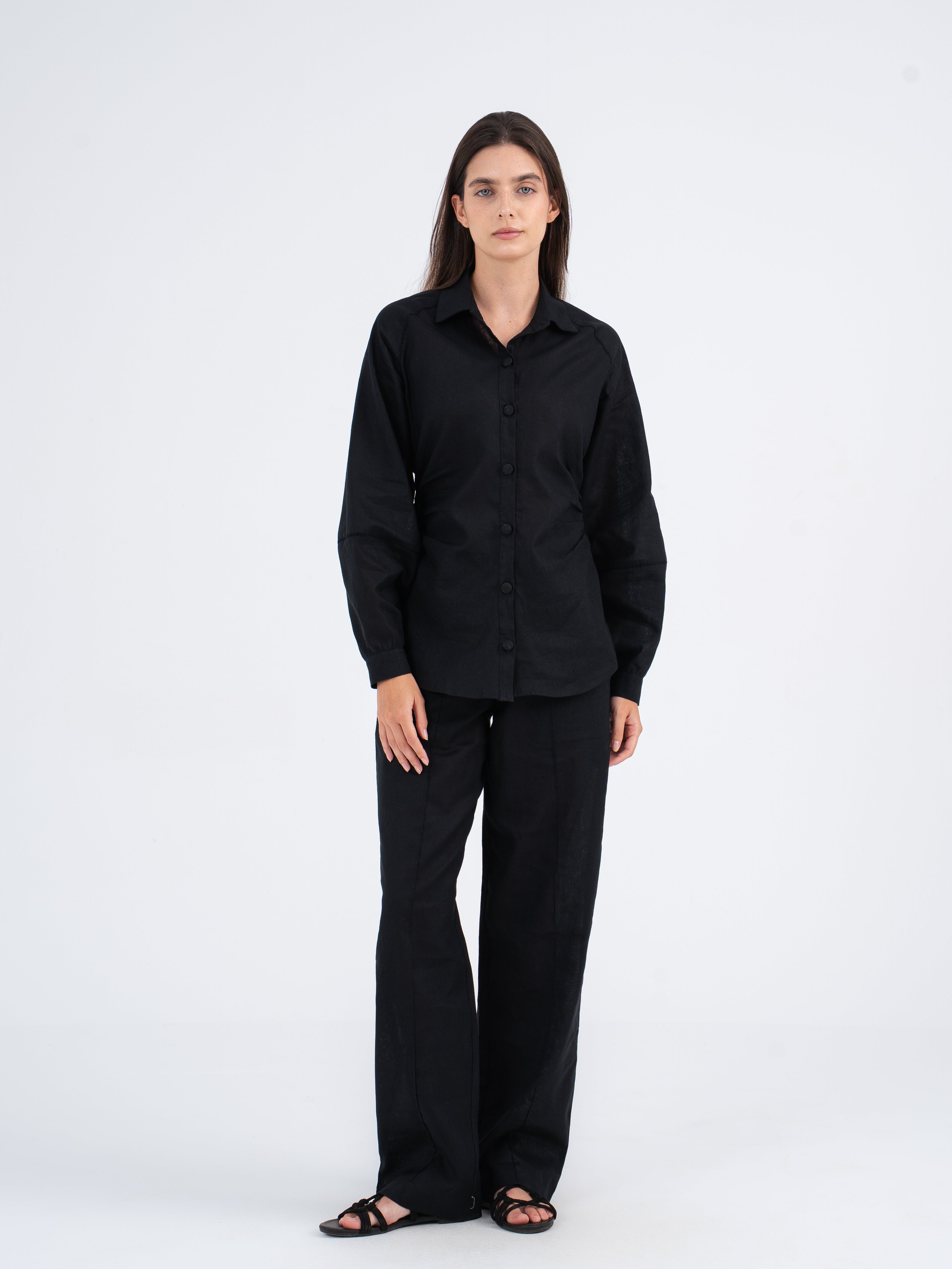Luna Balloon-Sleeve Linen Shirt
