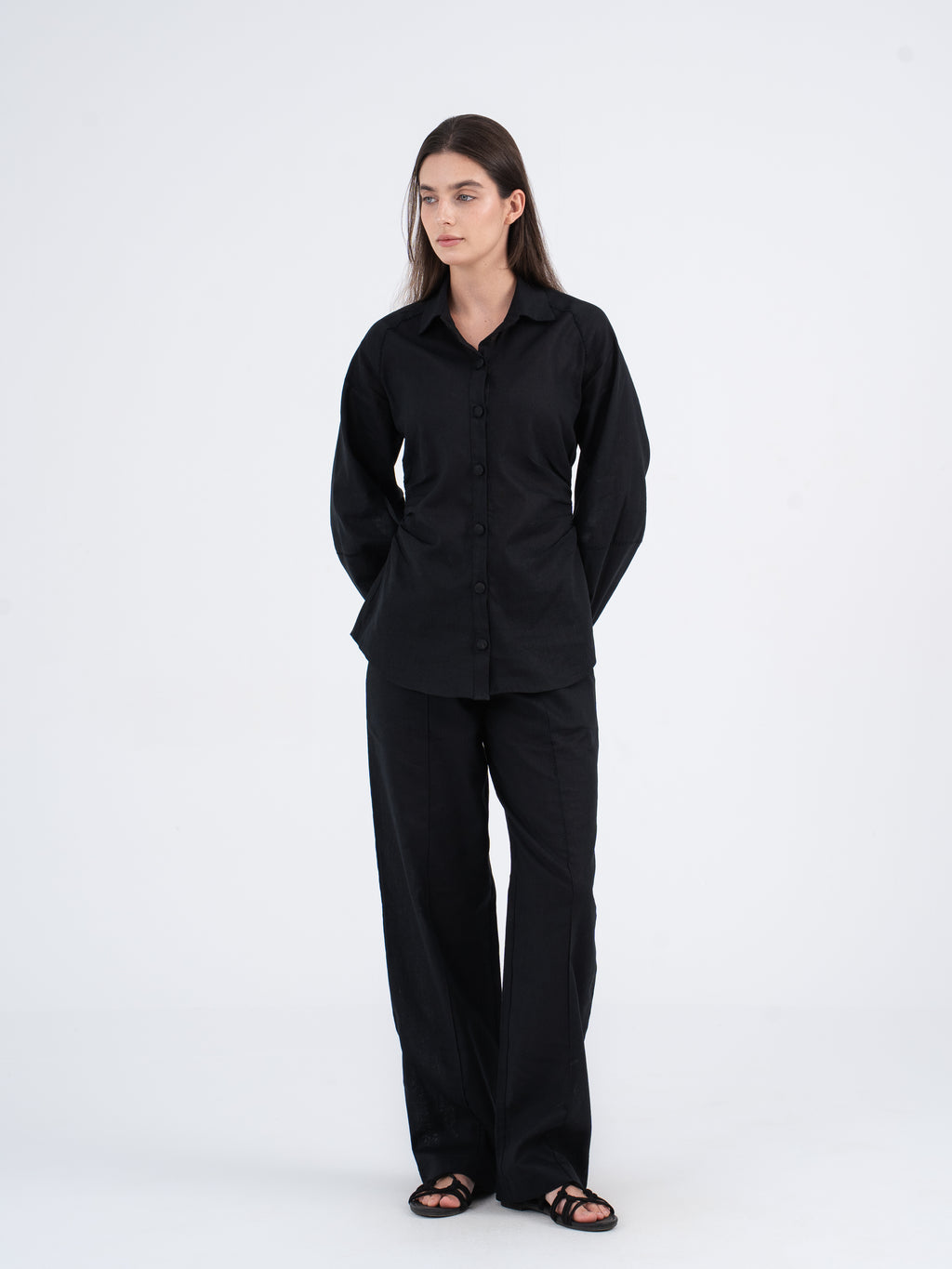 Luna Balloon-Sleeve Linen Shirt