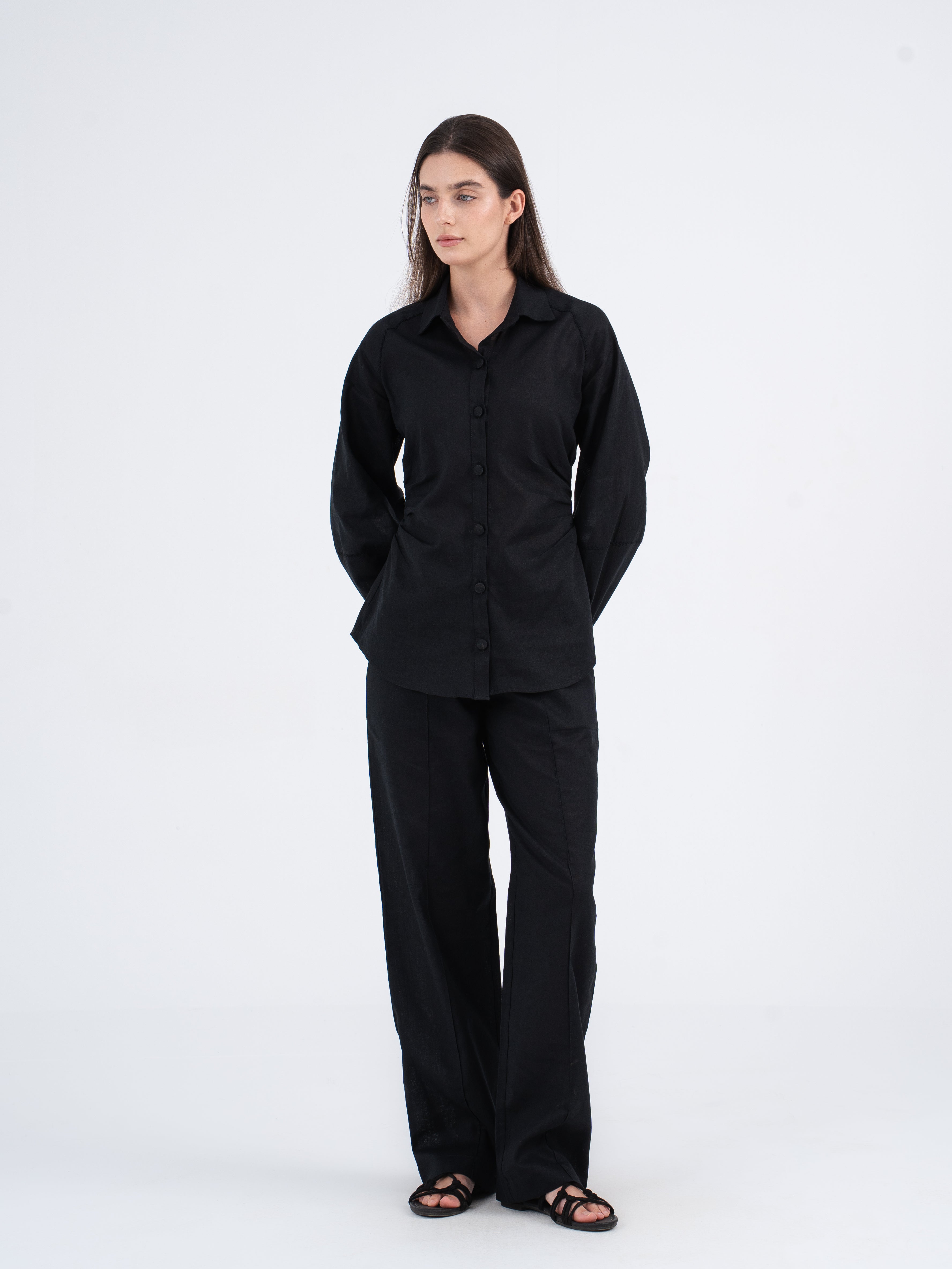 Luna Balloon-Sleeve Linen Shirt