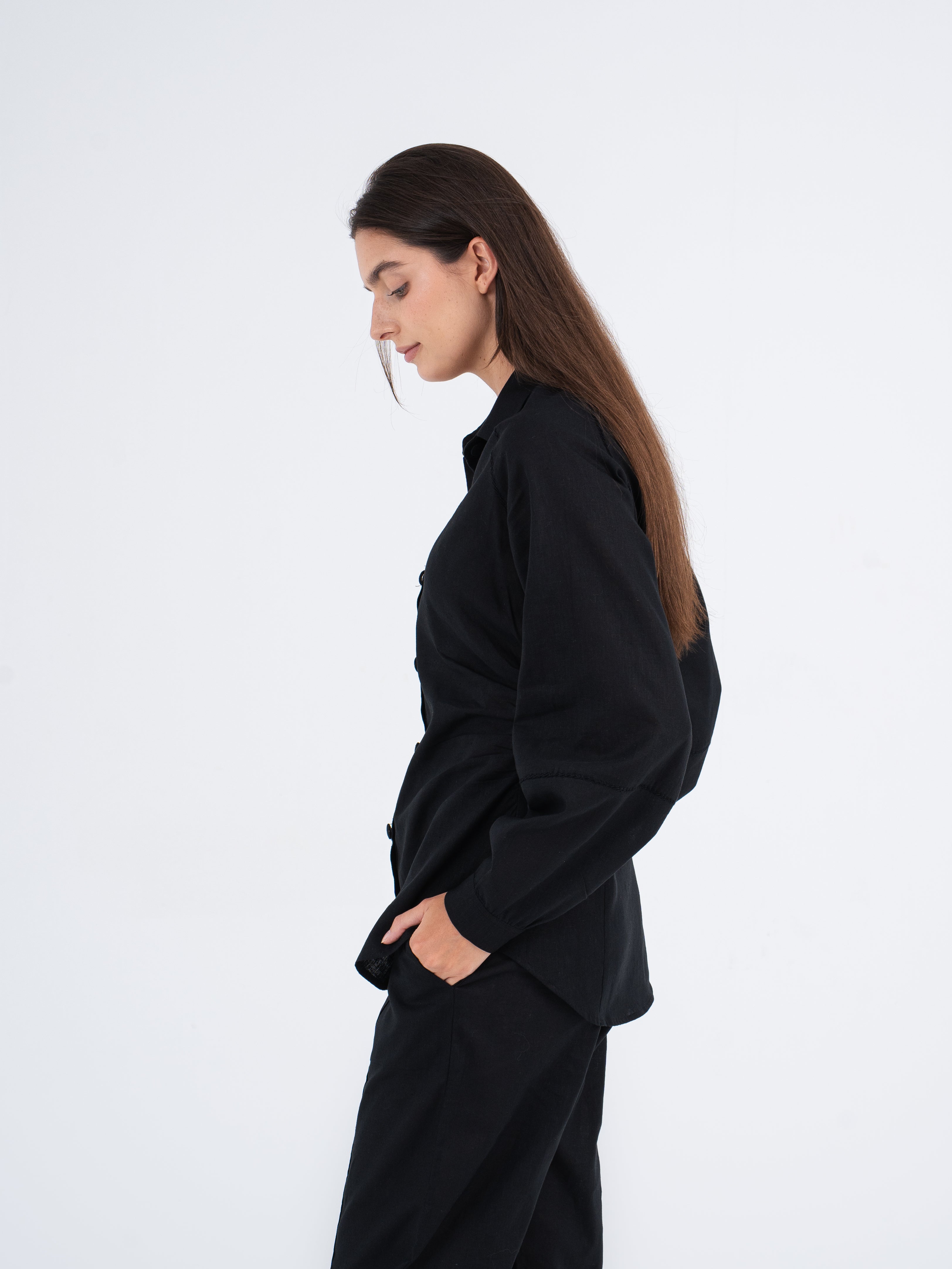 Luna Balloon-Sleeve Linen Shirt