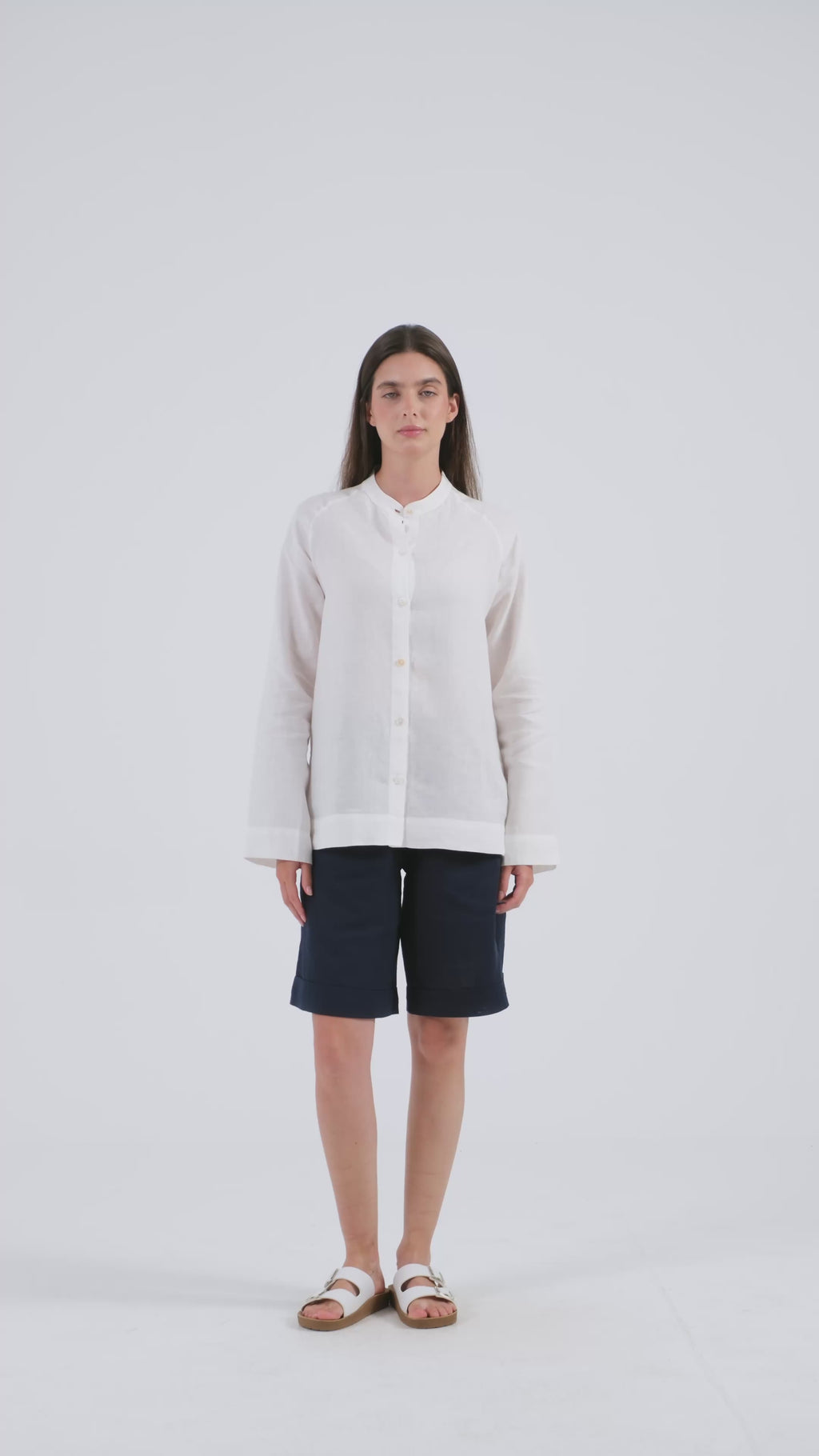 Elara Mandarin Linen Shirt in Pure Linen