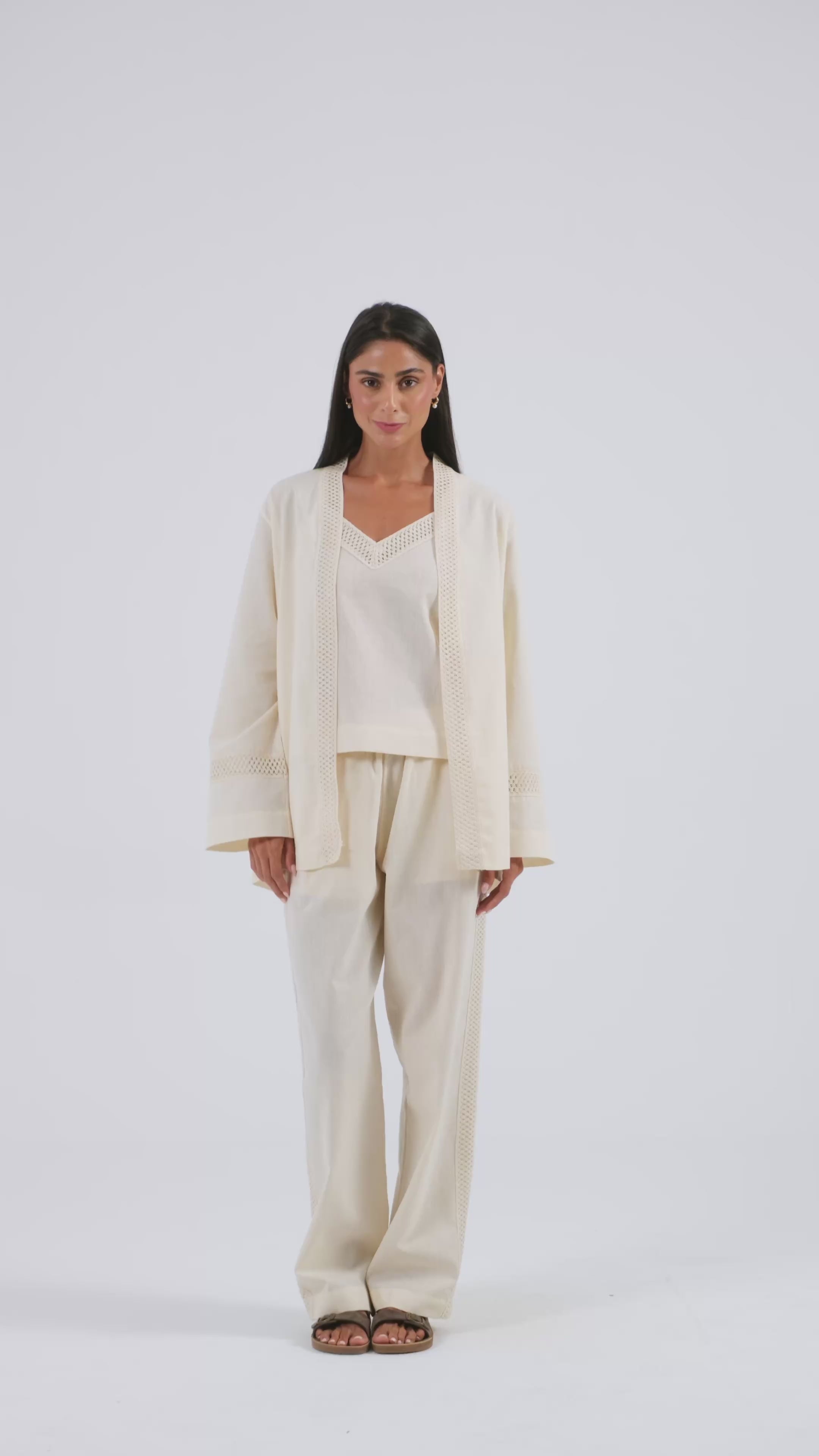 Isla Lace-Trim Linen Kimono